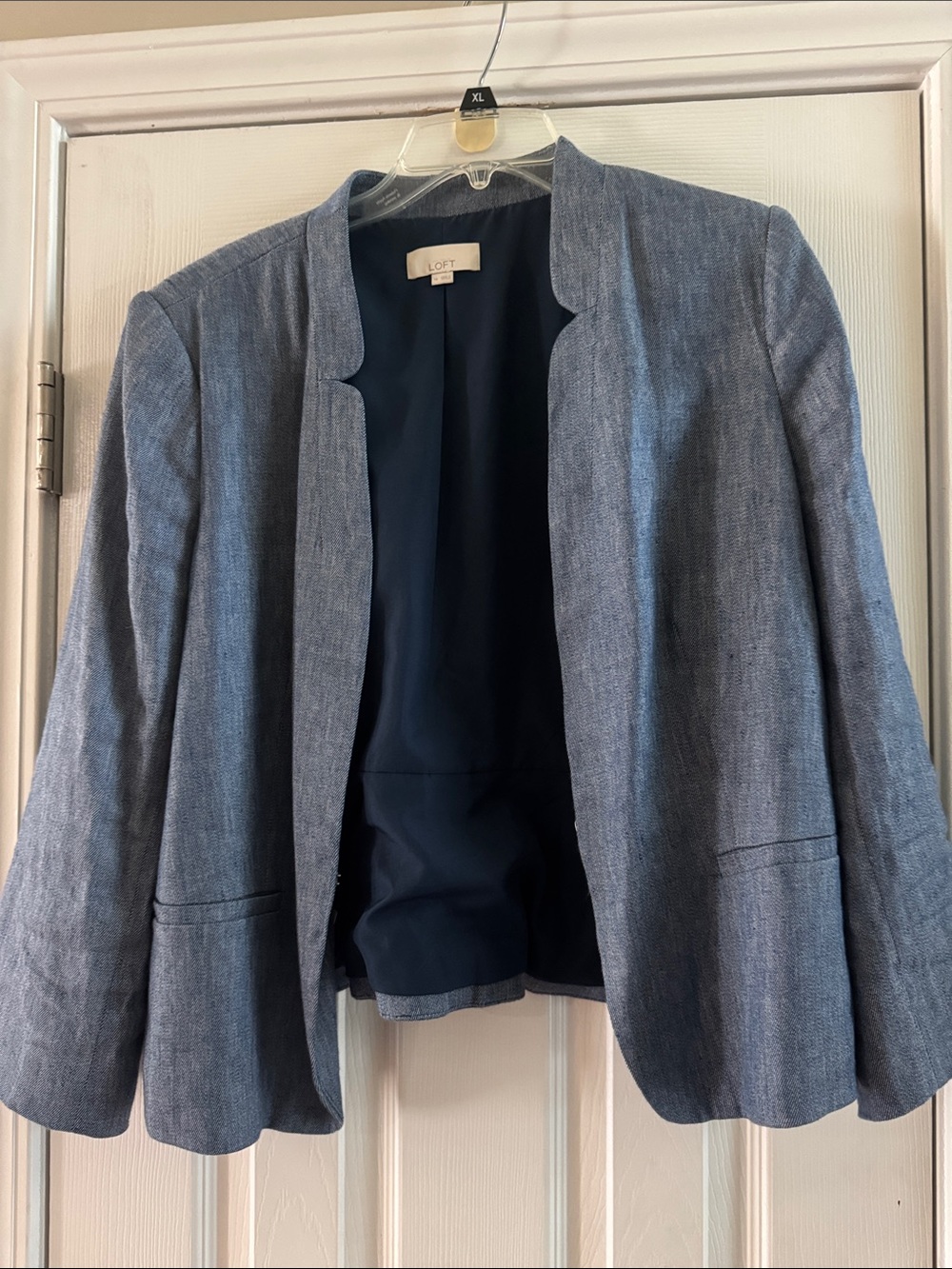 LOFT Women's Light Blue Open-Front Linen-Blend Blazer